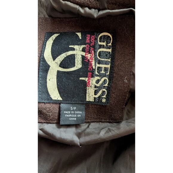 Vtg Guess Mens Wool Blend Military Jacket Coat Sz S Utility Field Pockets Brown - Picture 5 of 6